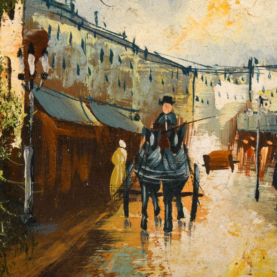 Signed Walter Blesh Small Victorian Street Scene Oil on Board-2