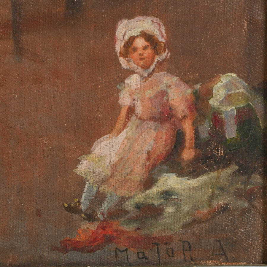 Framed Portrait of Two Children Oil on Linen Over Board Signed Mator A.-2