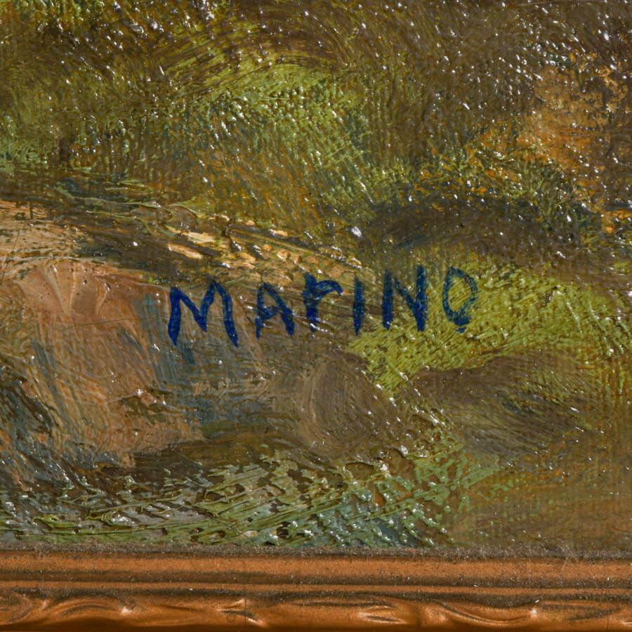 Framed Lakeside Landscape Oil on Canvas Signed Marino-4