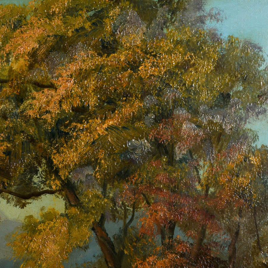 Framed Lakeside Landscape Oil on Canvas Signed Marino-3