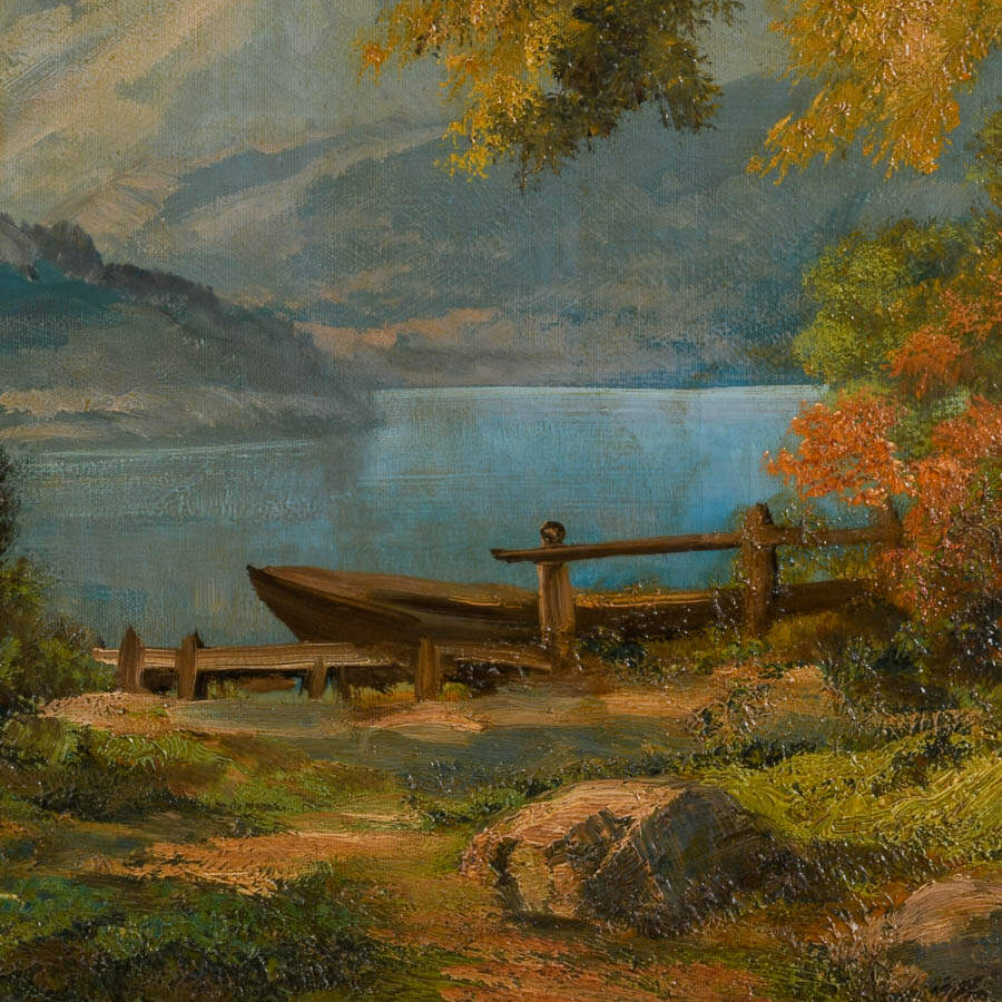 Framed Lakeside Landscape Oil on Canvas Signed Marino-2