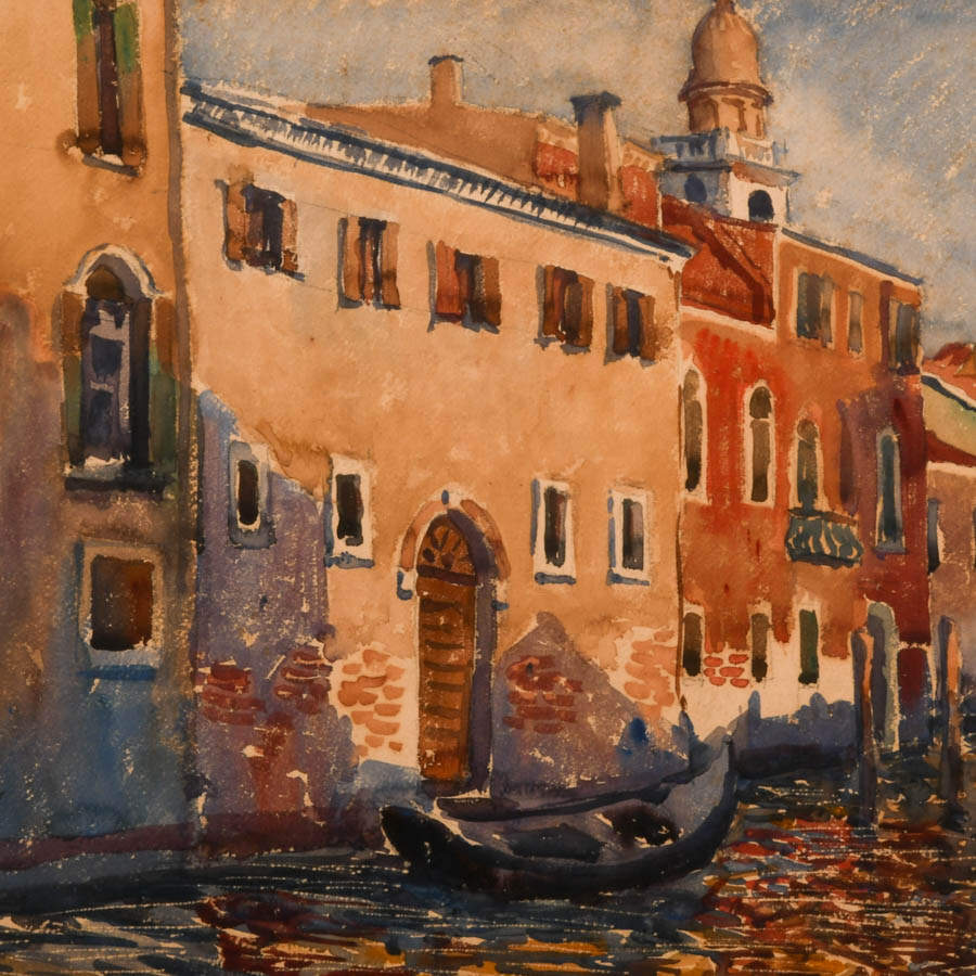 Framed Venetian Canal Scene Watercolor Signed by Hy Cohen-3