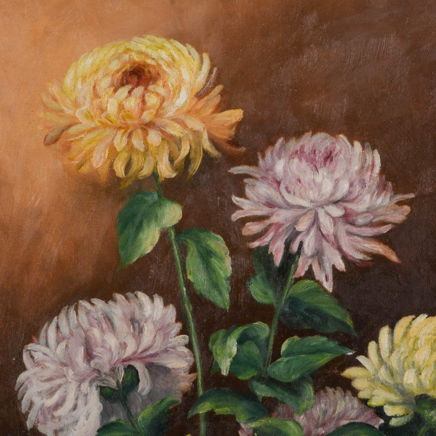 Framed Chrysanthemum Bouquet Still Life Oil on Canvas-3