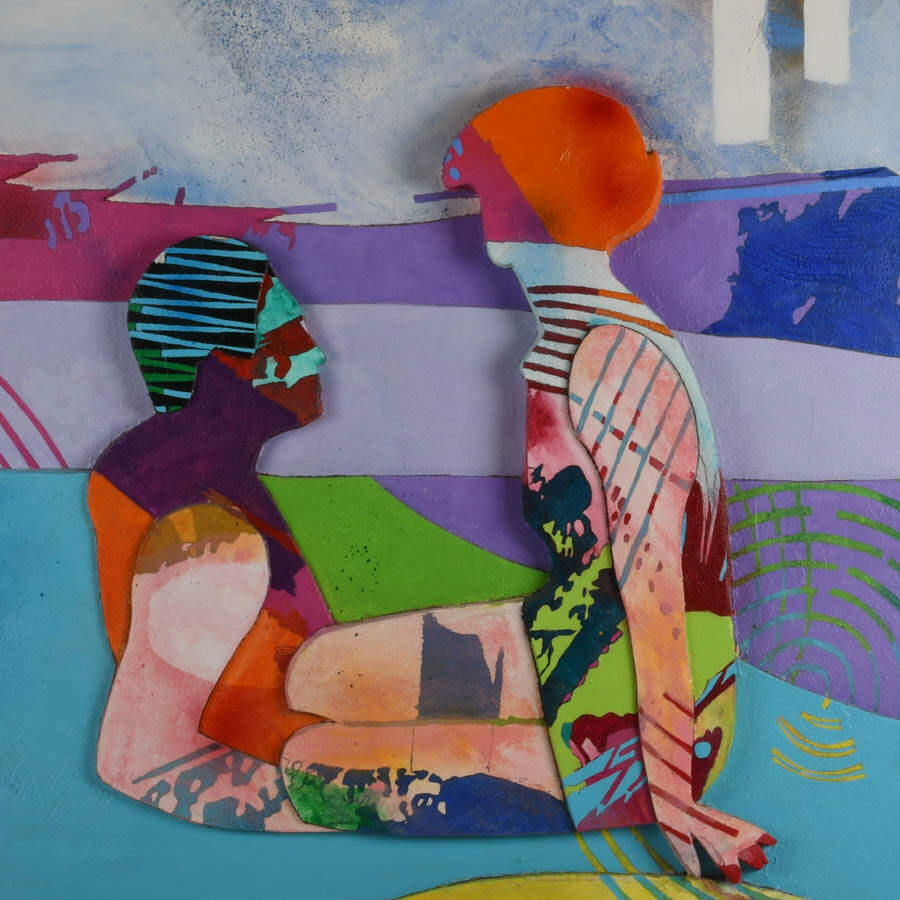 Signed Gregory Hawthorne "Sunset on the Beach" Mixed-Media Wall Sculpture-2