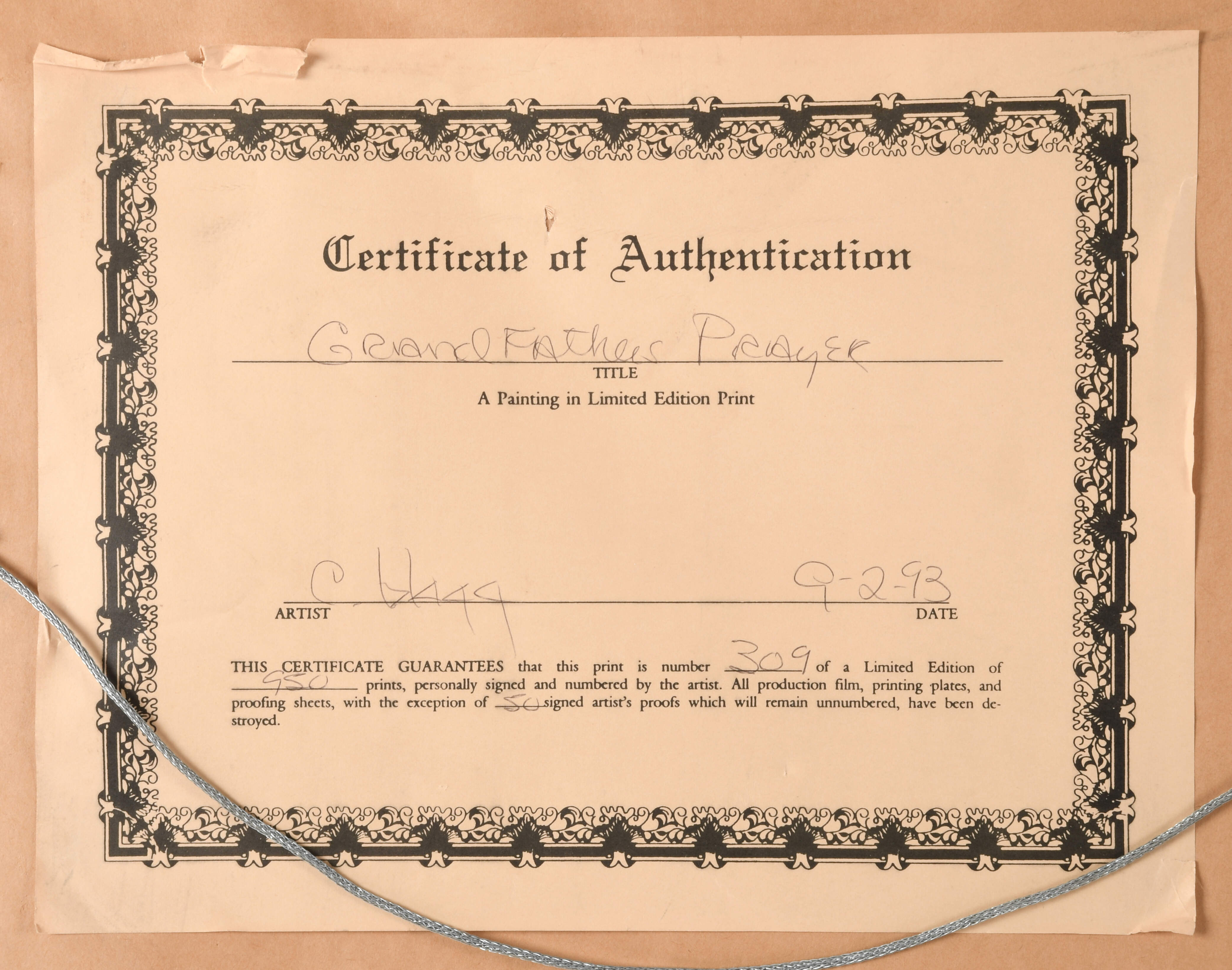 Framed Signed Cameron Blagg "Grandfather's Prayer" Lithograph-4