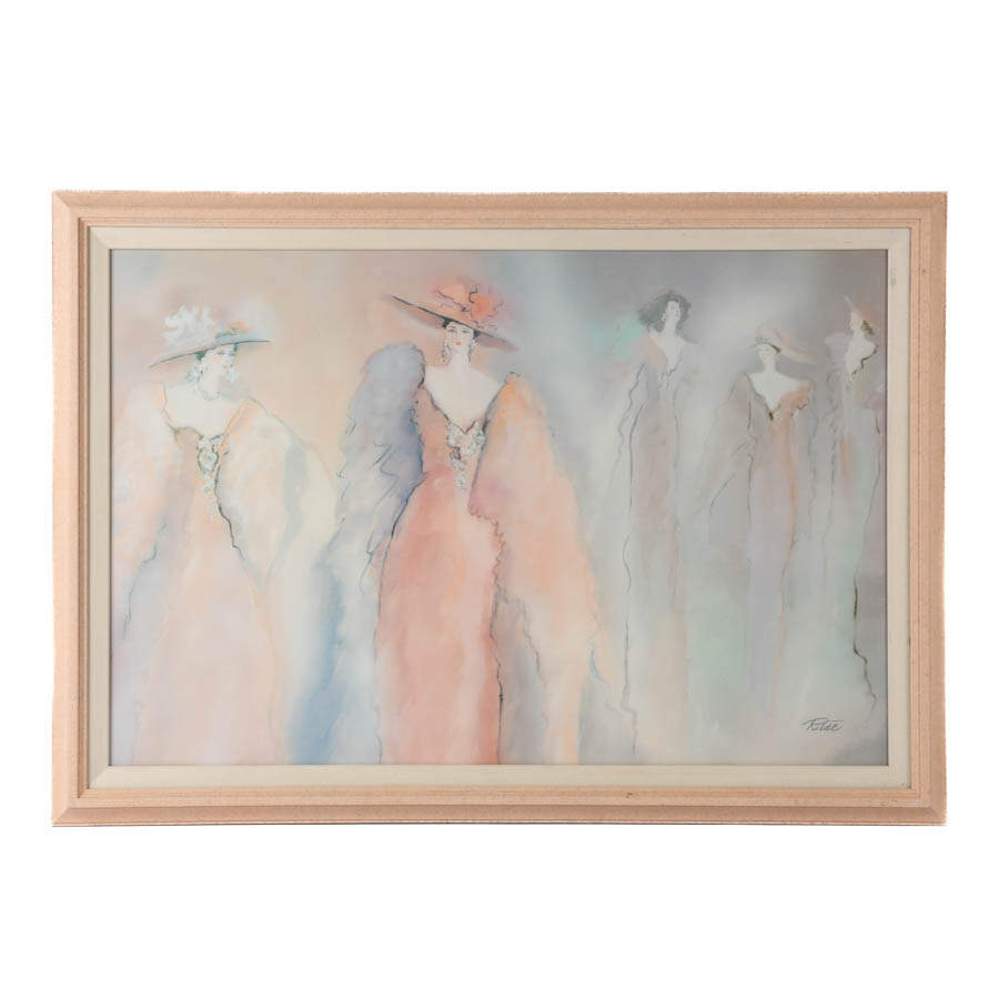 Framed Pastel Ladies Print Attributed to Rhoda Rise Phillips-1