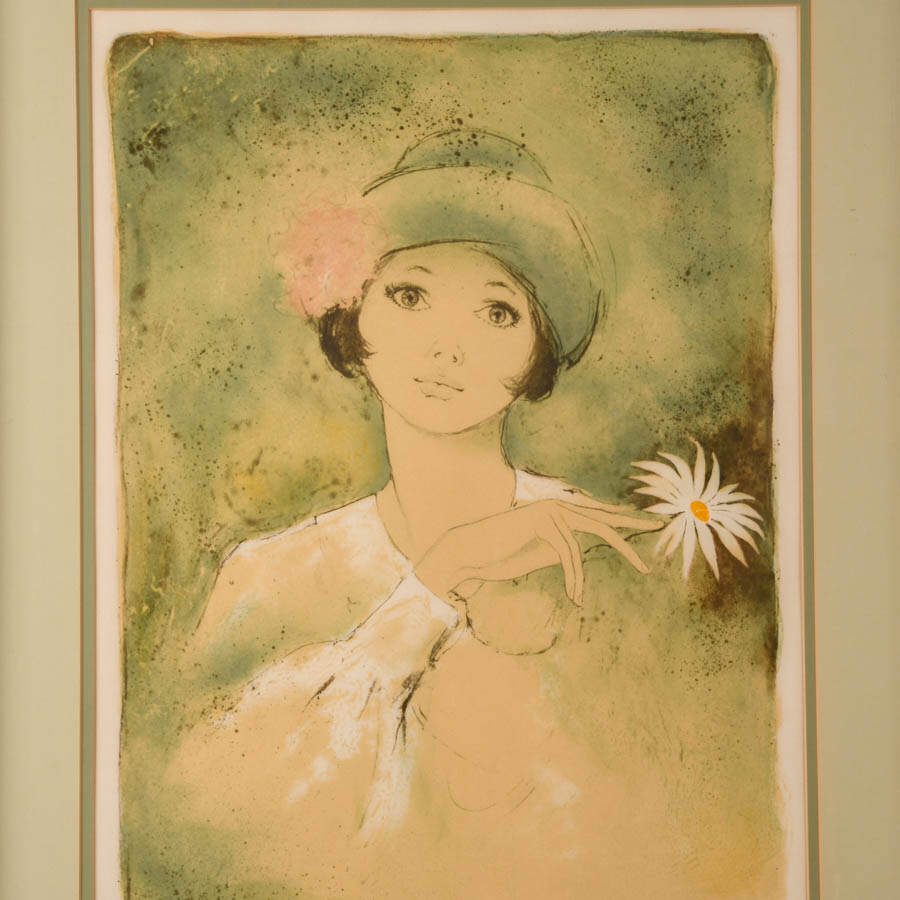 Framed Signed Lady with Hat Lithograph by Bernard Charoy-7