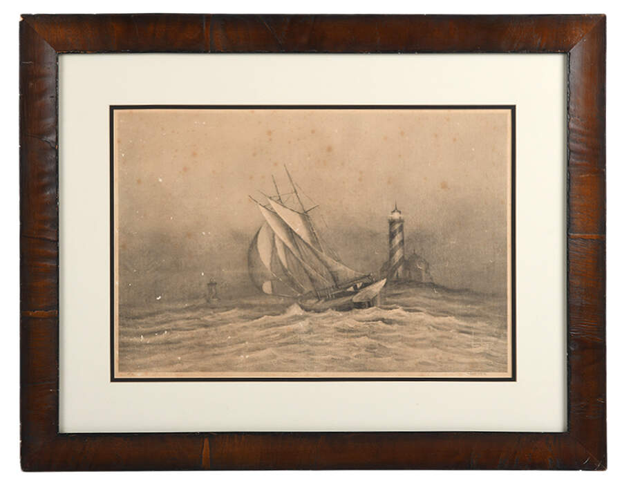 Framed Signed Henry Parker Boat and Lighthouse Print-1
