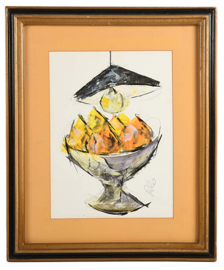 Framed Signed Still Life with Hanging Light Oil on Paper-1