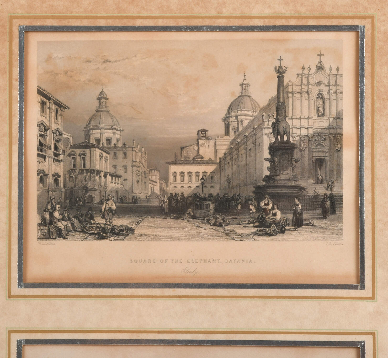 Framed City Square Etchings of Catania and Messina, Italy-7