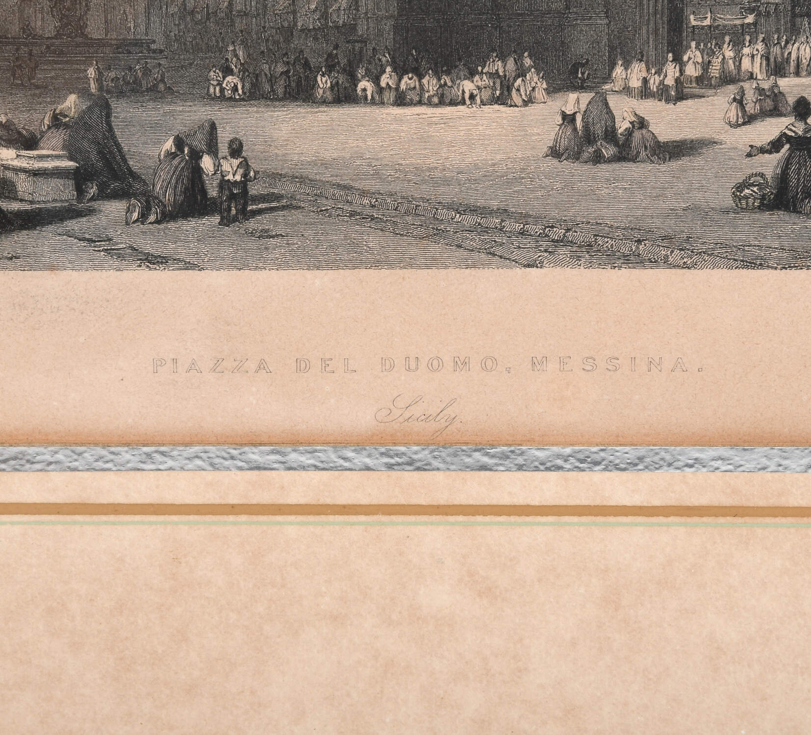 Framed City Square Etchings of Catania and Messina, Italy-5