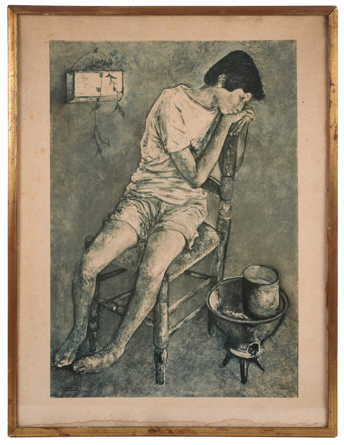 Framed Signed Enrique Mónaco Boy with Yerba Mate Lithograph-1