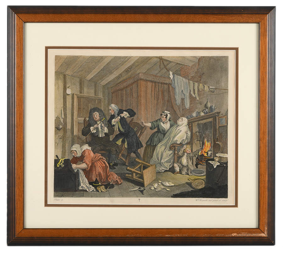 Framed "A Harlot's Progress, Plate 5" Etching by William Hogarth-1