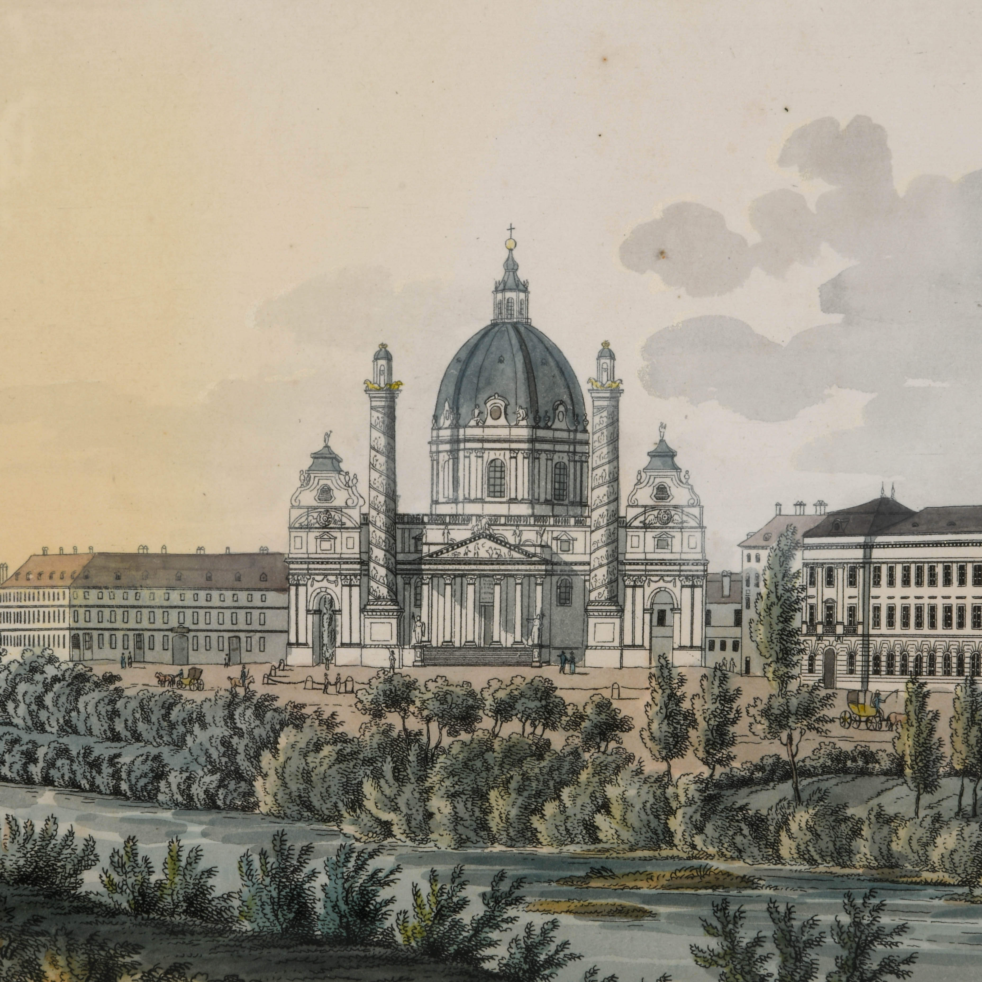Framed "Polytechnische Schule und Karlskirche" Etching-3