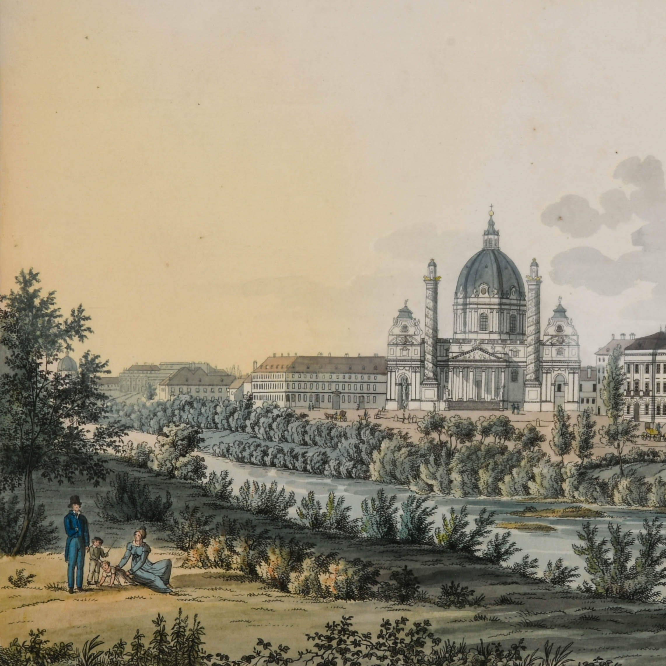 Framed "Polytechnische Schule und Karlskirche" Etching-2