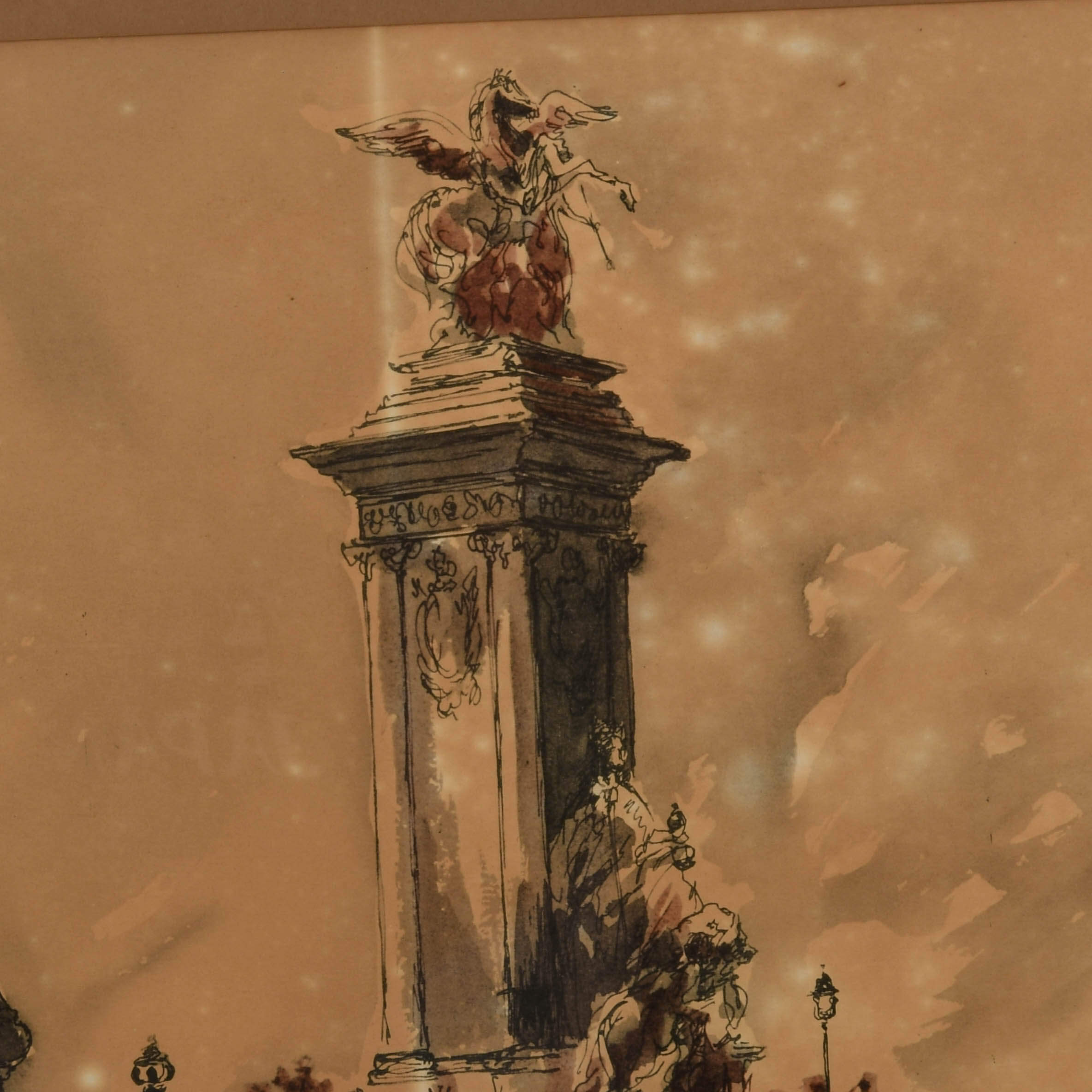 Framed Signed Guy de Neyrac Parisian Courtyard Watercolor Print-3