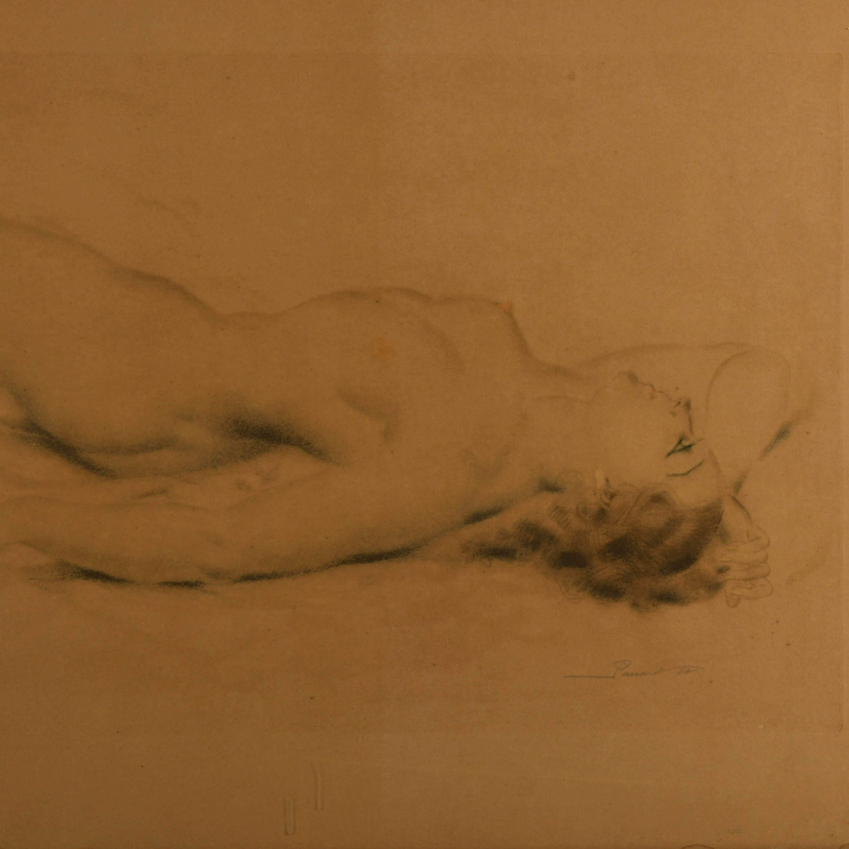 Framed Signed Albert Jean Adolphe "Portrait of a Nude Woman" Lithograph-2