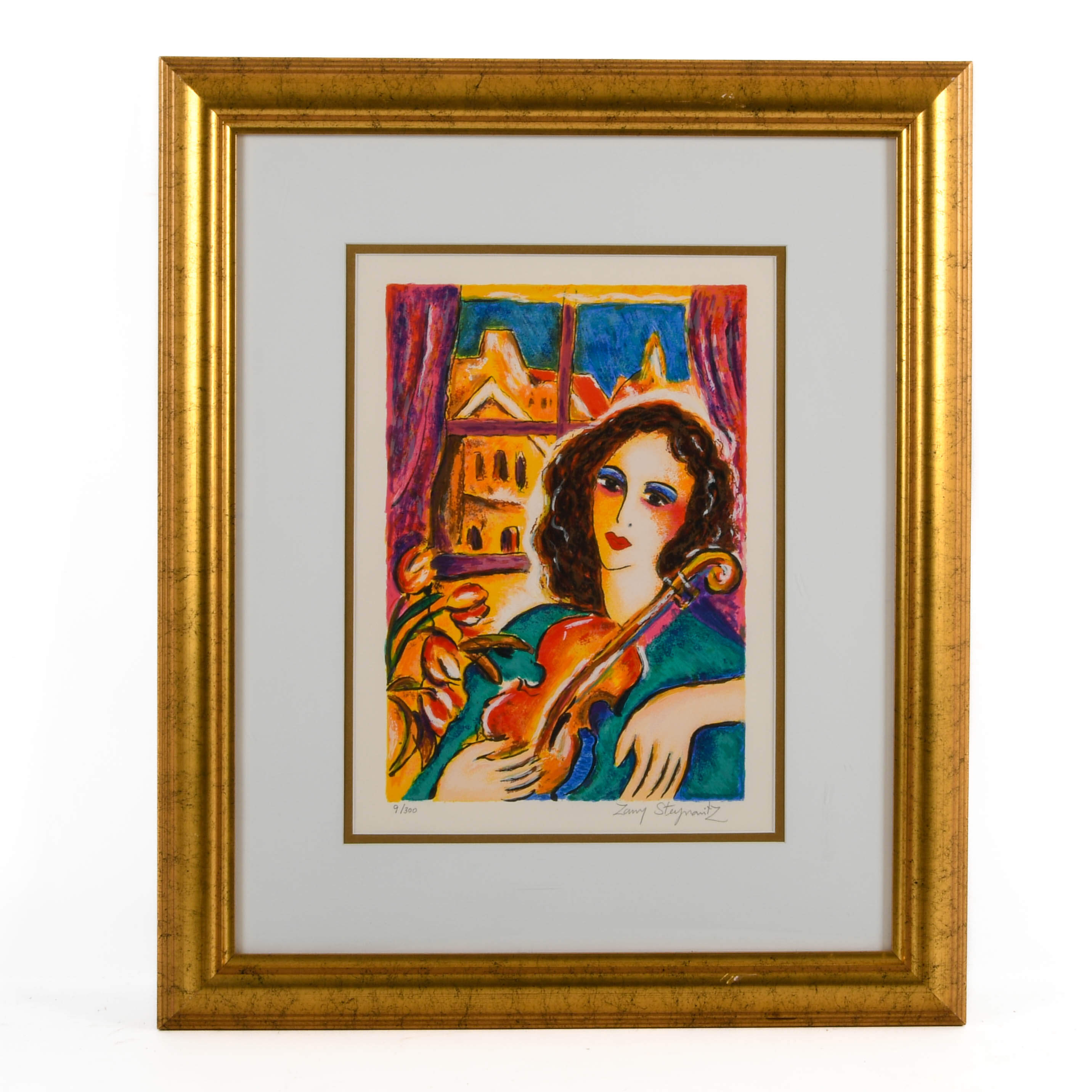 "Girl with Violin" Limited-Edition Lithograph (9/300) by Zamy Steynovitz-1