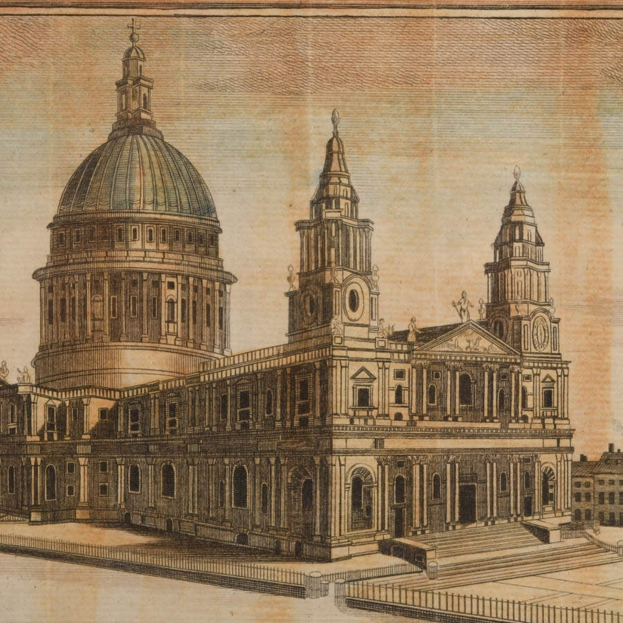 Antique Copper Engraving Hand-Colored "View of St. Paul's Cathedral London"-3
