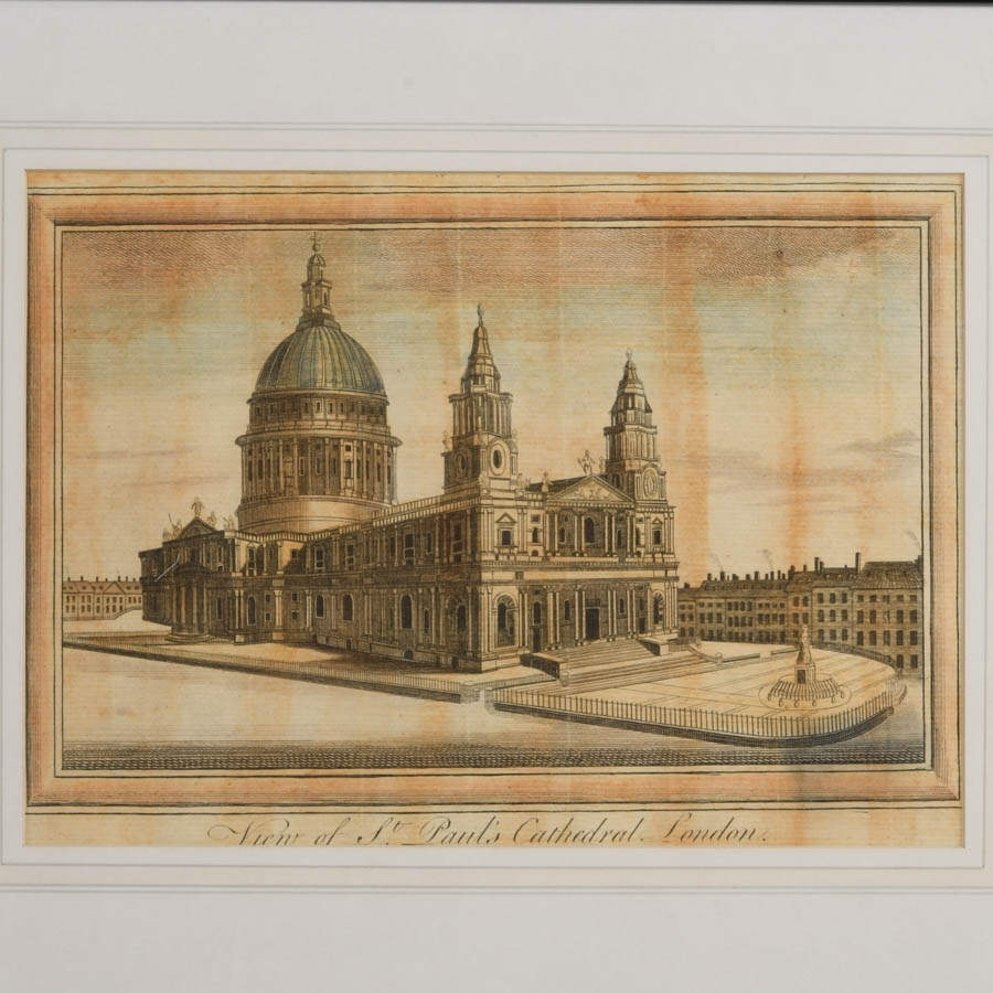 Antique Copper Engraving Hand-Colored "View of St. Paul's Cathedral London"-2