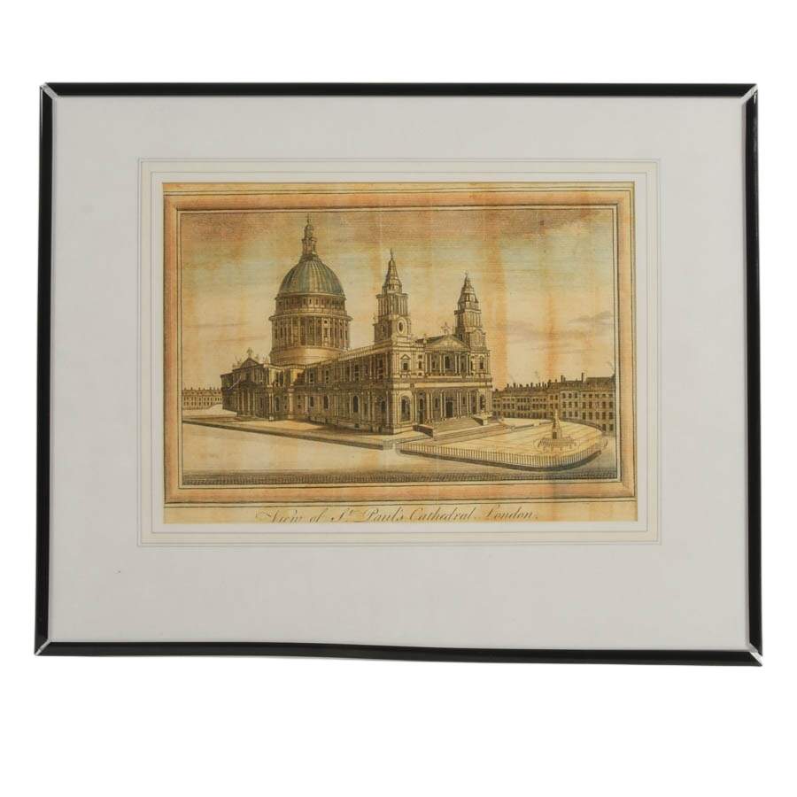 Antique Copper Engraving Hand-Colored "View of St. Paul's Cathedral London"-1
