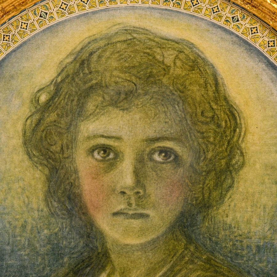 Antique "Christ Child" by Sigismund de Iwanowski Print in Giltwood Frame-3