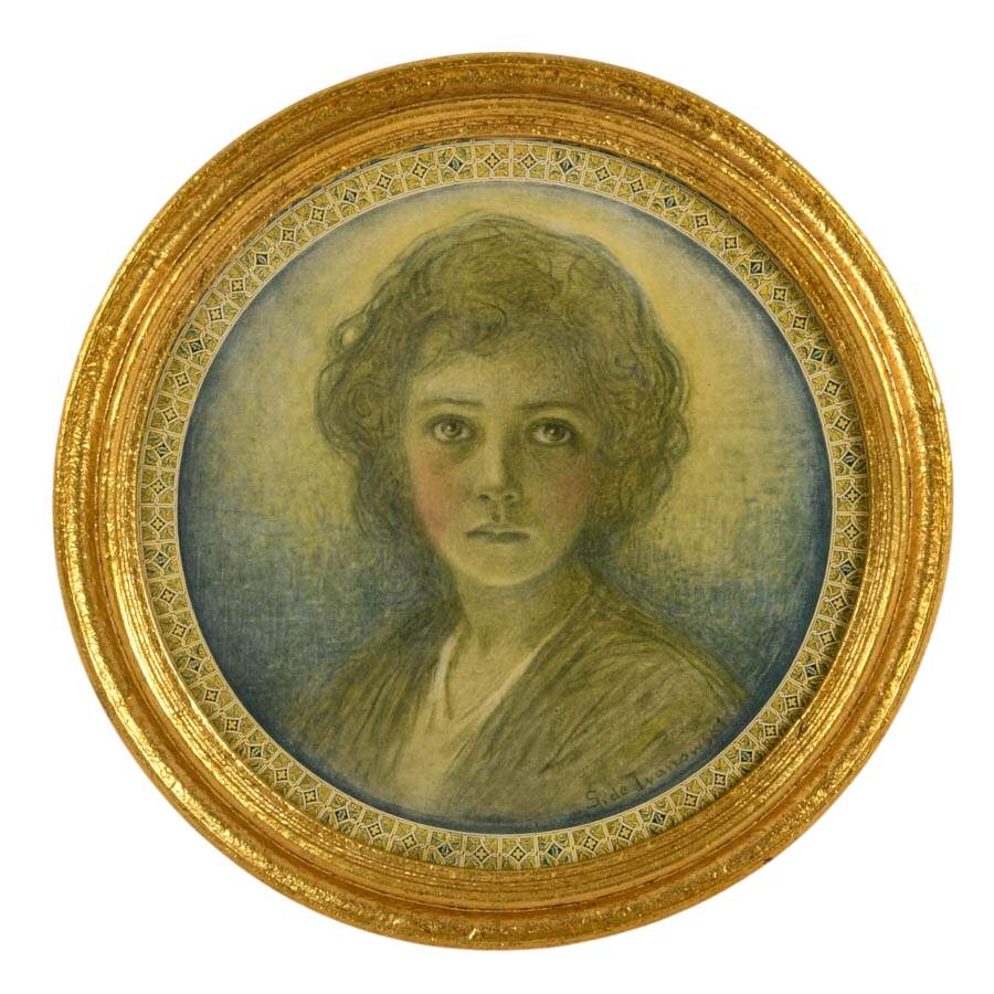 Antique "Christ Child" by Sigismund de Iwanowski Print in Giltwood Frame-1
