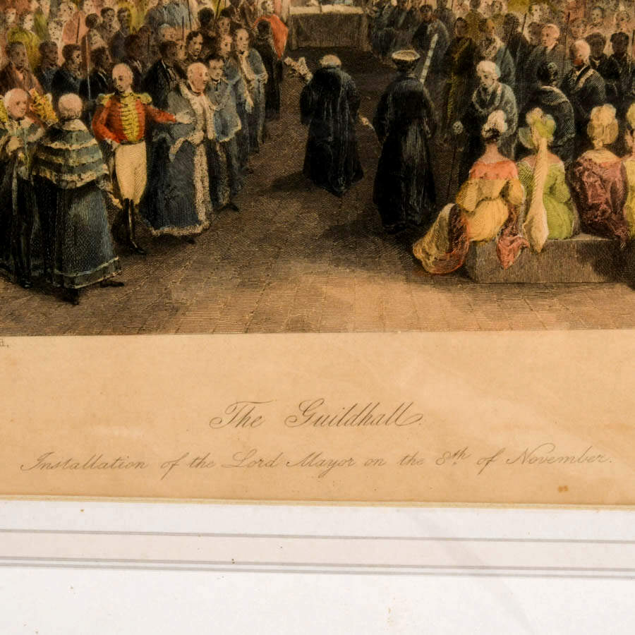 Antique Copper Engraving Hand-Colored "The Guildhall"-5