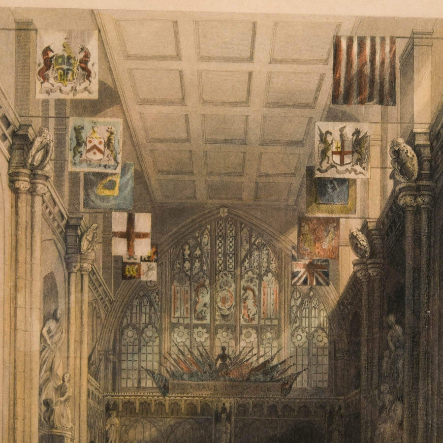 Antique Copper Engraving Hand-Colored "The Guildhall"-4