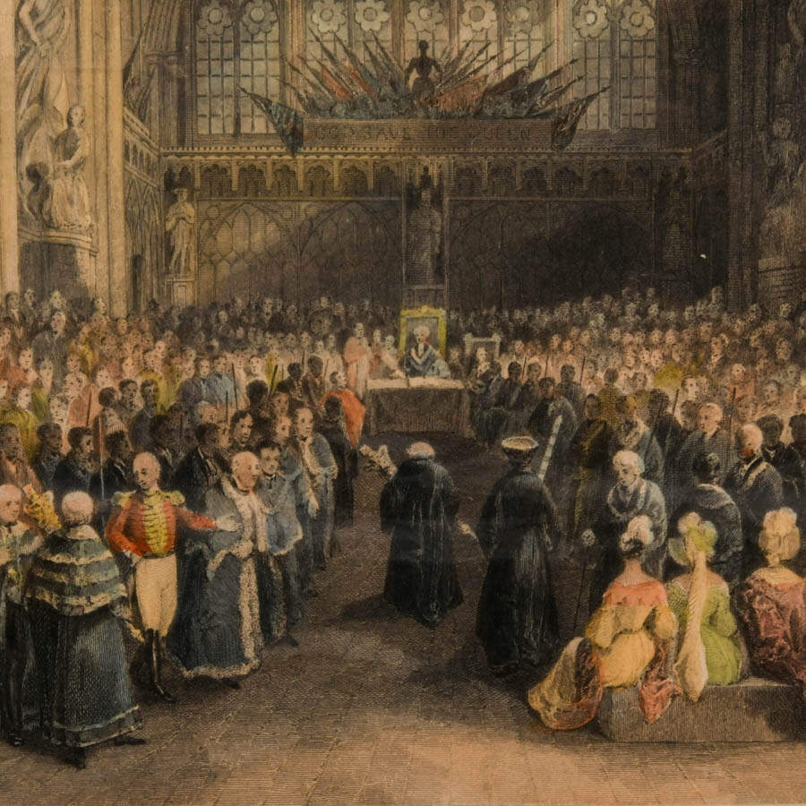 Antique Copper Engraving Hand-Colored "The Guildhall"-3
