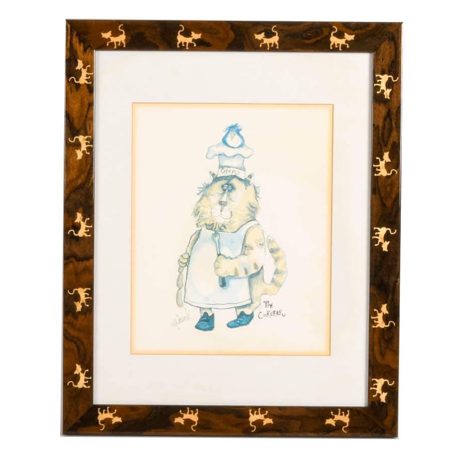 Framed Signed Don Nedobeck "The Cookerer" Watercolor Print with Dedication-1
