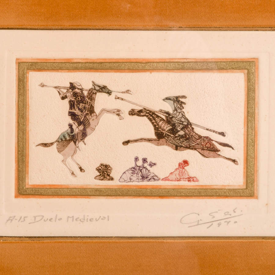 Signed "Duelo Medieval" Artist's Proof Etching by Guillermo S. Santamaria-3
