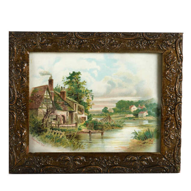 Pair of Framed Antique English Countryside Lithographs-5