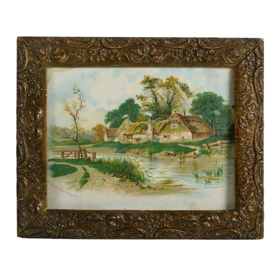 Pair of Framed Antique English Countryside Lithographs-2