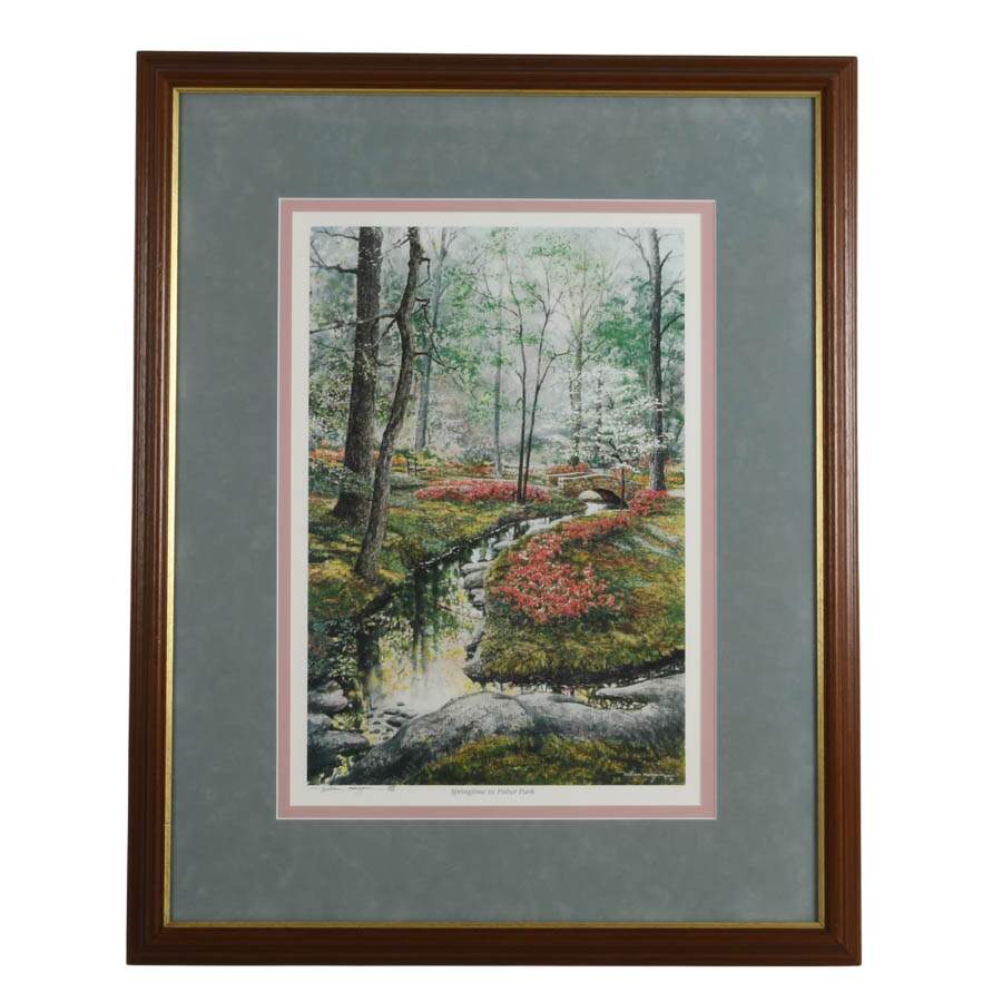 Framed Signed and Numbered William Mangum "Springtime in Fisher Park" Print-1