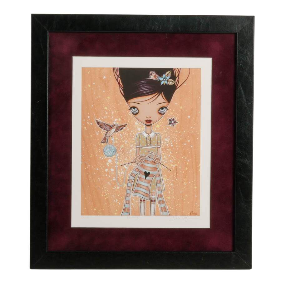 Framed "Knitting" Print Signed and Numbered 13/15 by Caia Koopman-1
