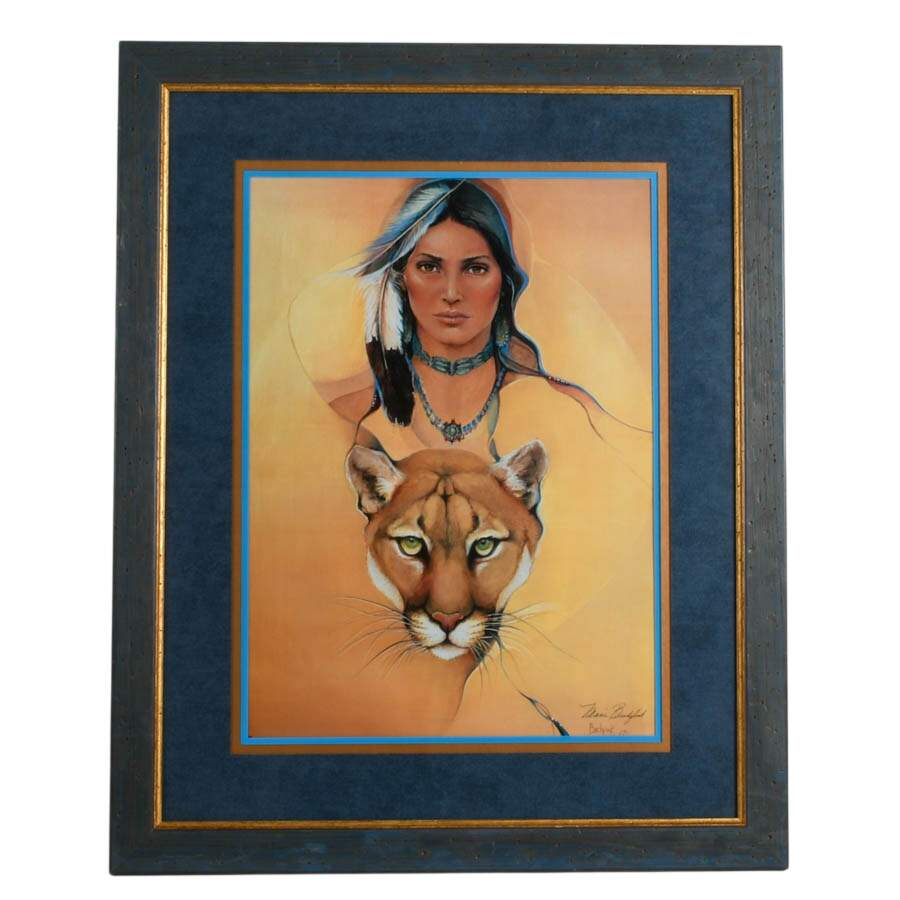 Framed "Cougar and Maiden" Lithograph by Marie Buchfink-1