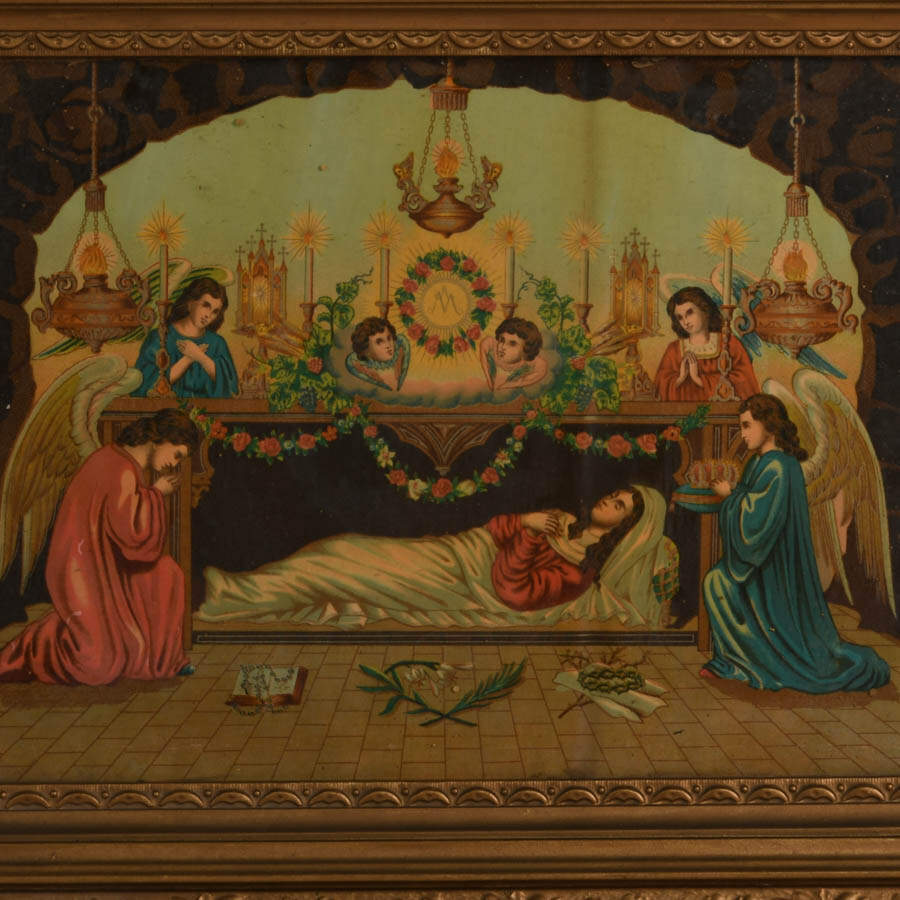 Antique Framed "The Holy Grave of Mary" Chromolithograph Print-2