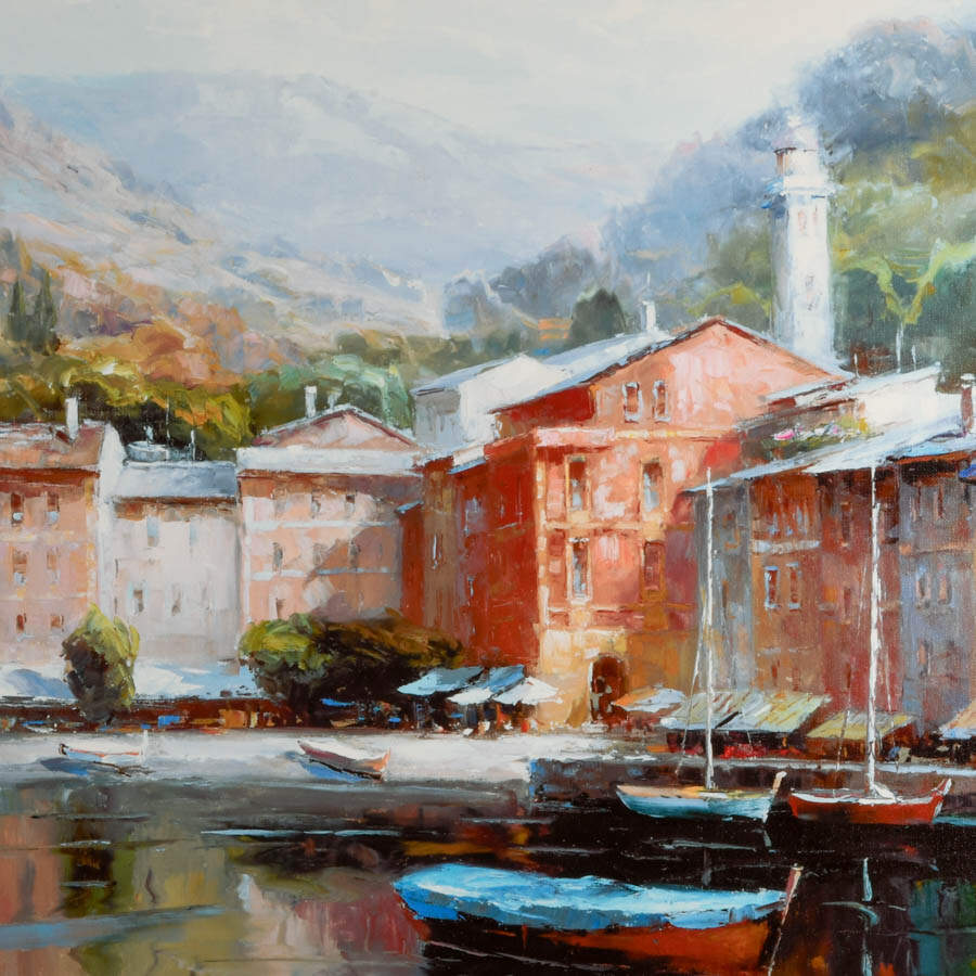 Mediterranean Port Scene Giclée on Canvas-3