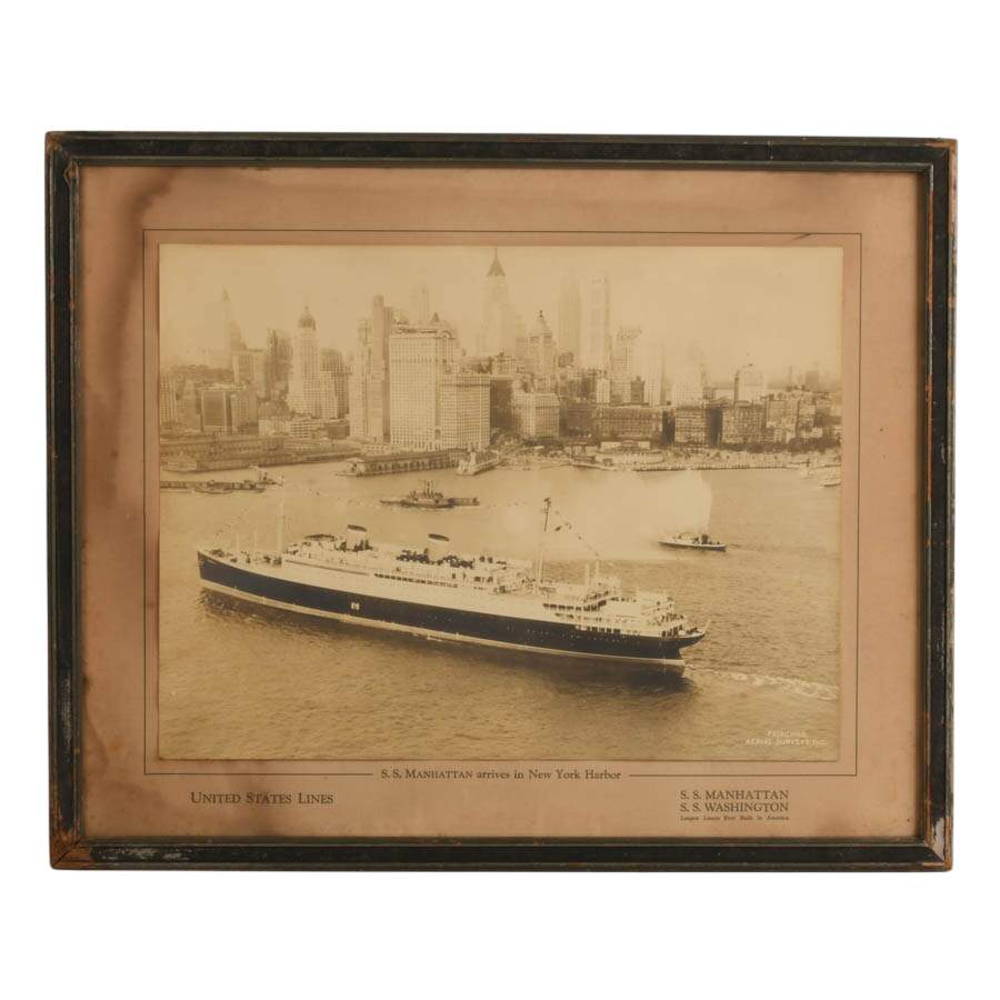 Framed "SS Manhattan" Gelatin Silver Print by Fairchild Aerial Surveys-1