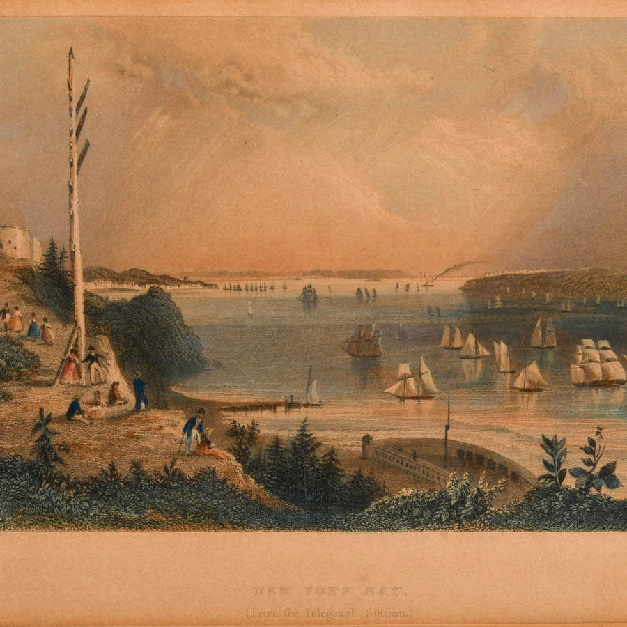 "New York Bay (From the Telegraph Station)" Engraving Print by R. Wallis-2