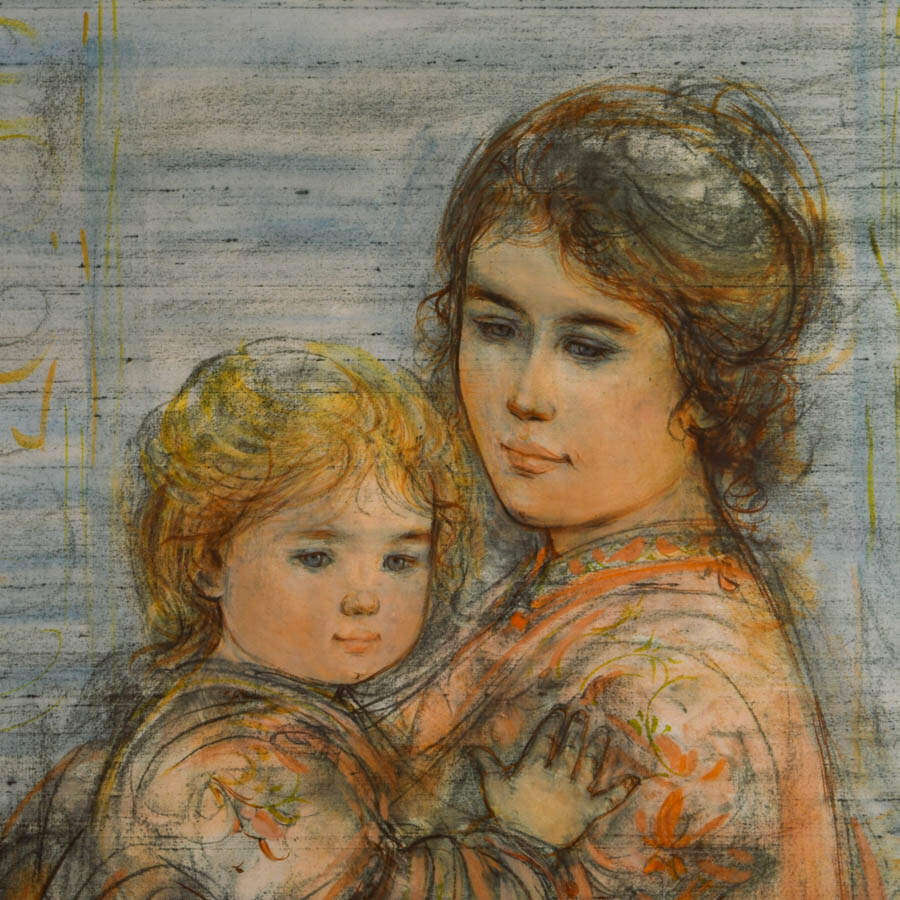 Framed Edna Hibel "Stephanie & Child" Lithograph Print Numbered 473/1000-2