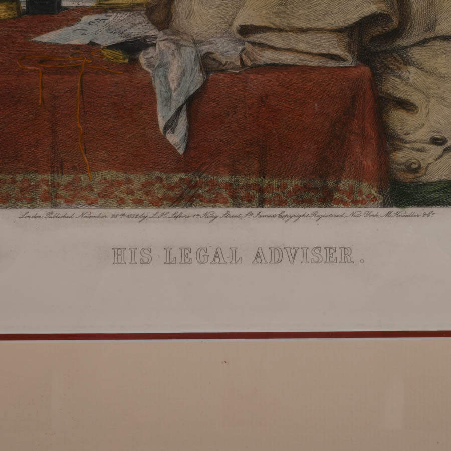 Framed "His Legal Adviser" Hand-Colored Engraving on Paper-4