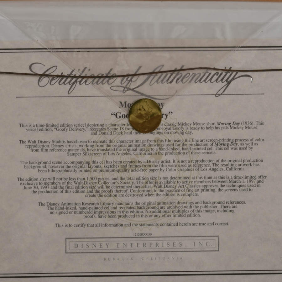 Framed Limited-Edition Walt Disney Moving Day Sericel "Goofy Delivery"-5
