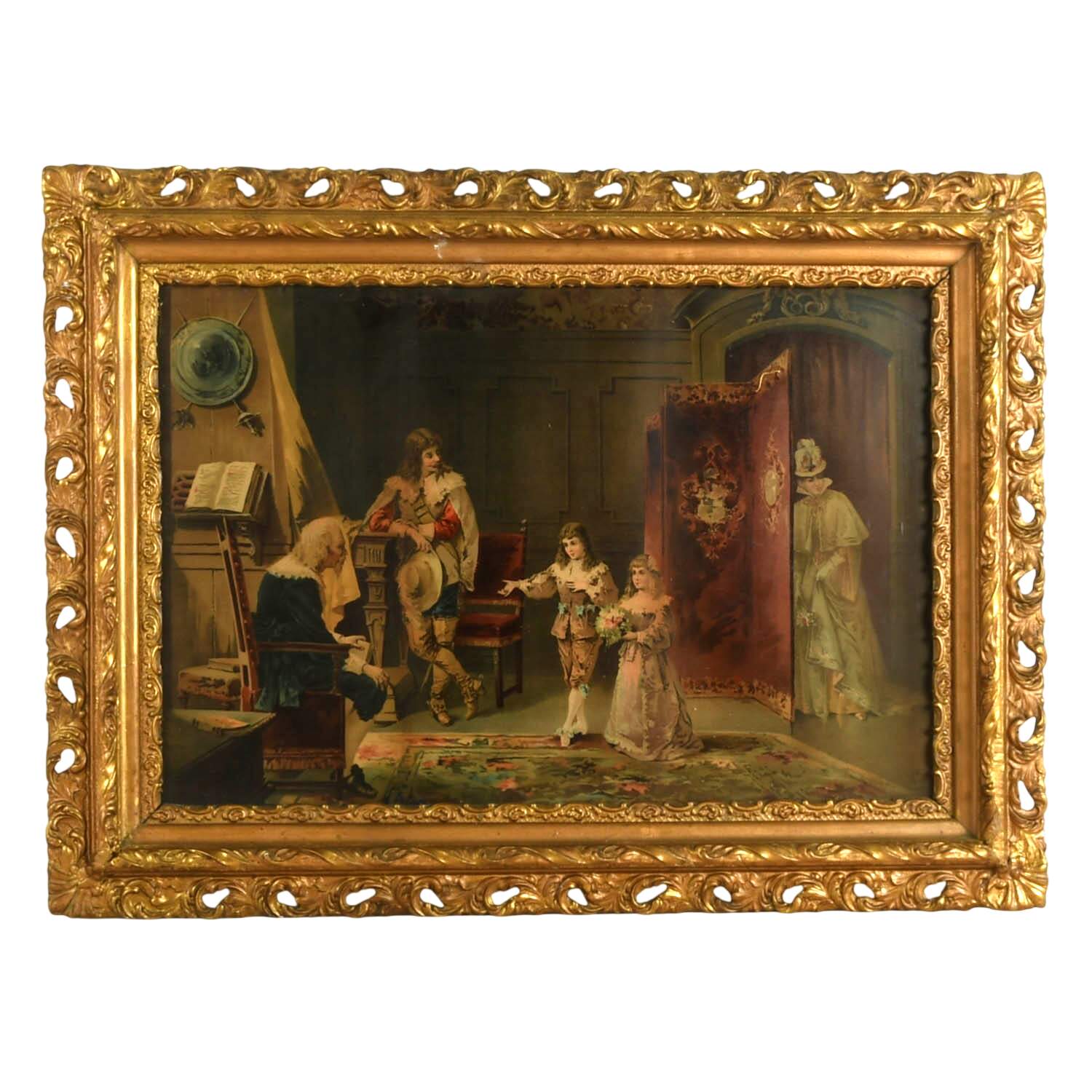 Antique "Grandfathers Birthday" Lithograph by Luigi Crosio-1
