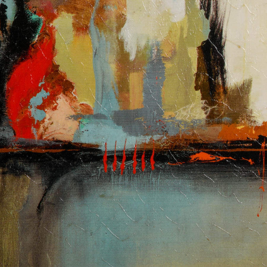 Modern Abstract Cityscape Gel-Embellished Giclée Print on Canvas-4