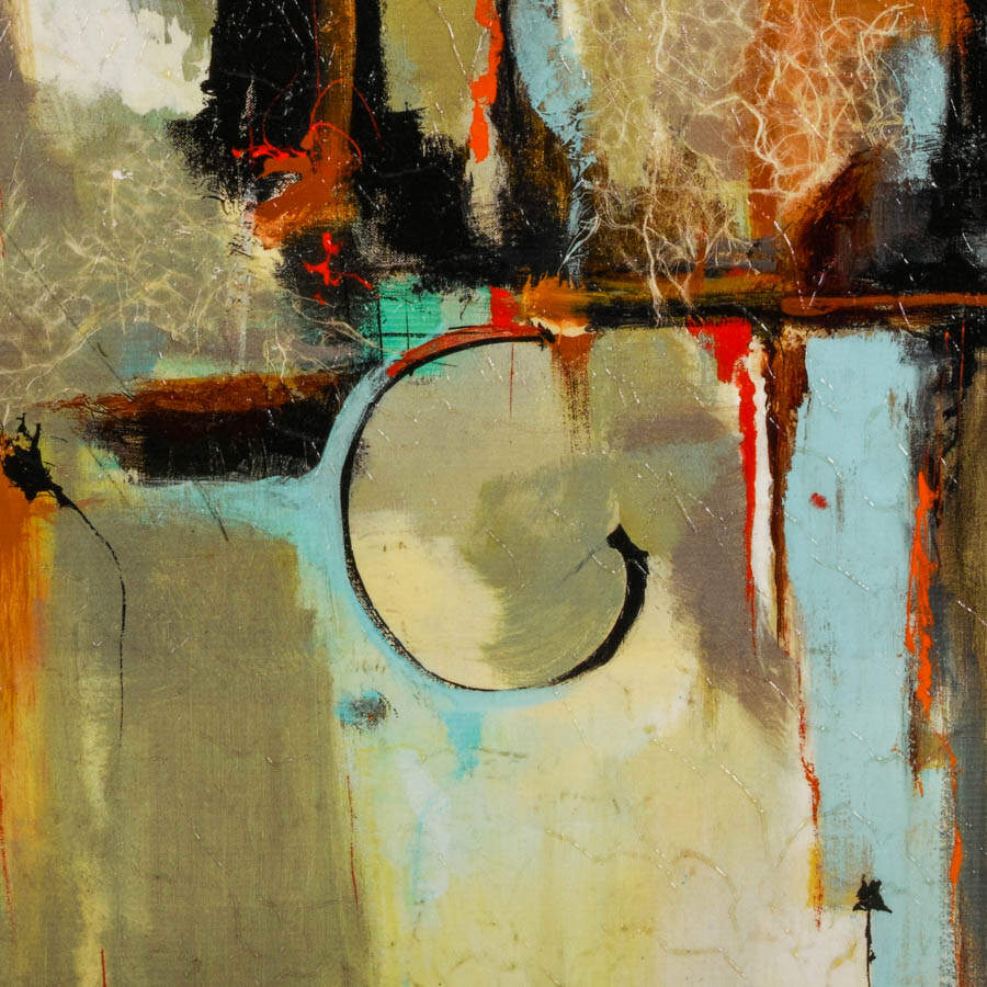 Modern Abstract Cityscape Gel-Embellished Giclée Print on Canvas-3