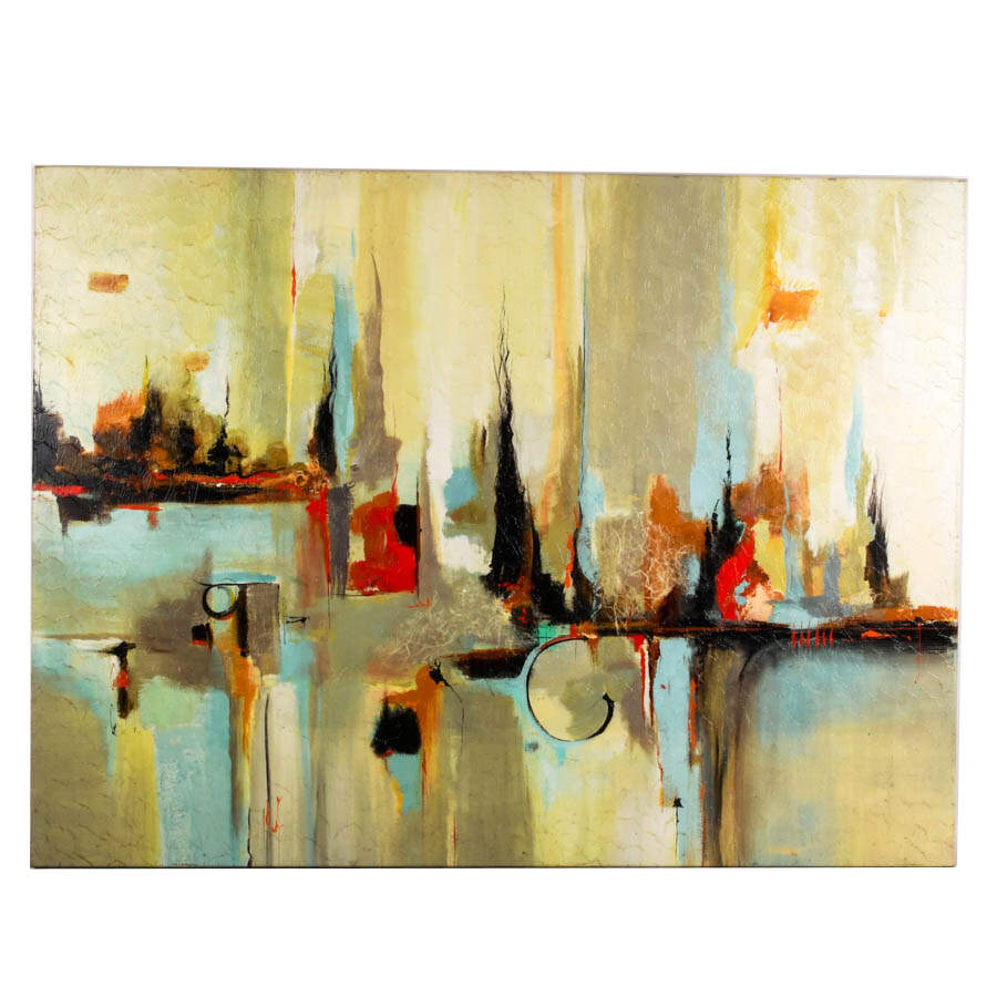 Modern Abstract Cityscape Gel-Embellished Giclée Print on Canvas-1