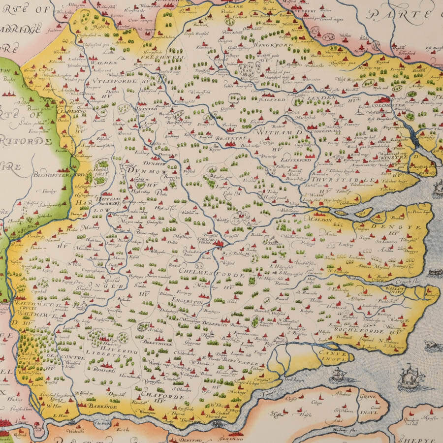 Framed Christopher Saxton Map of Essex, 1576 Lithograph-3