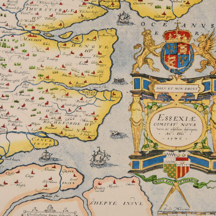 Framed Christopher Saxton Map of Essex, 1576 Lithograph-2